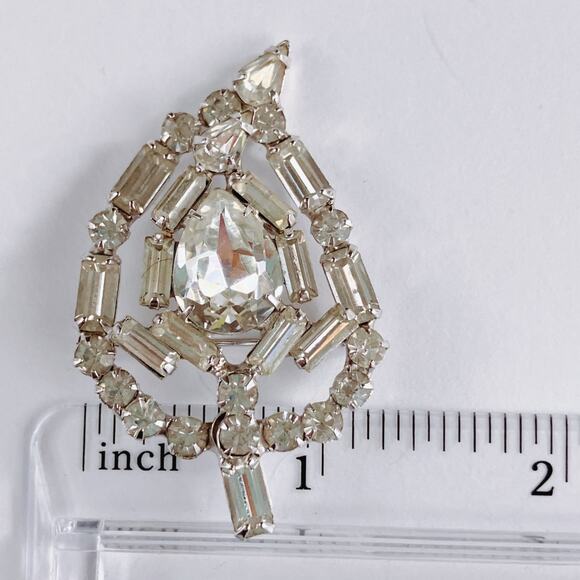 VTG Mid Century Brooch Clear Rhinestone Cocktail Baguette Glass Sparkly - Picture 8 of 10
